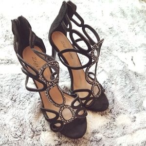 Zigi Soho Black Suede Rhinestone Heels